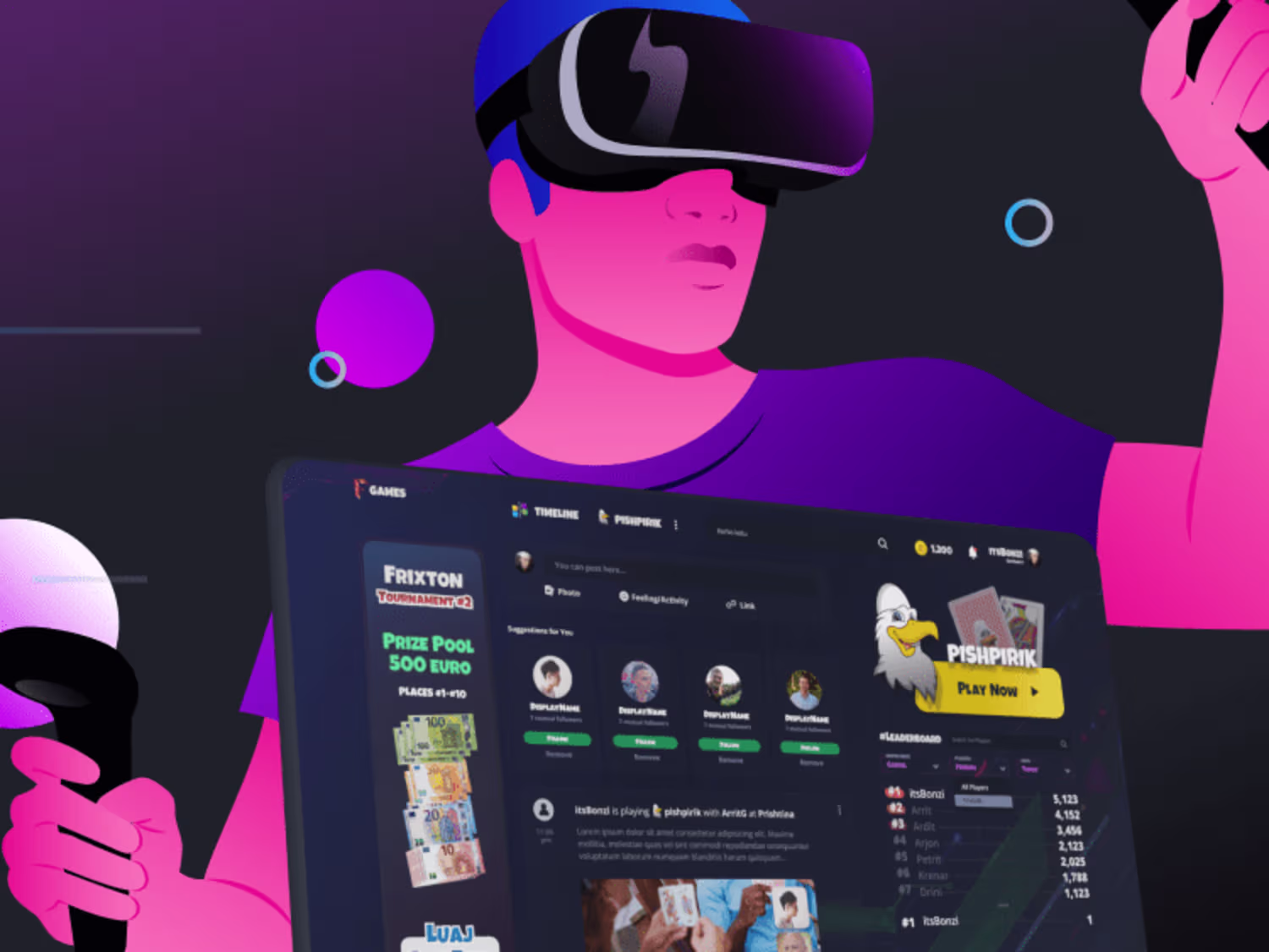 Frixton gaming platform with tournaments and leaderboard