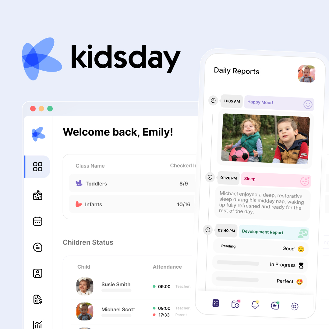KidsDay childcare management dashboard and mobile daily reports